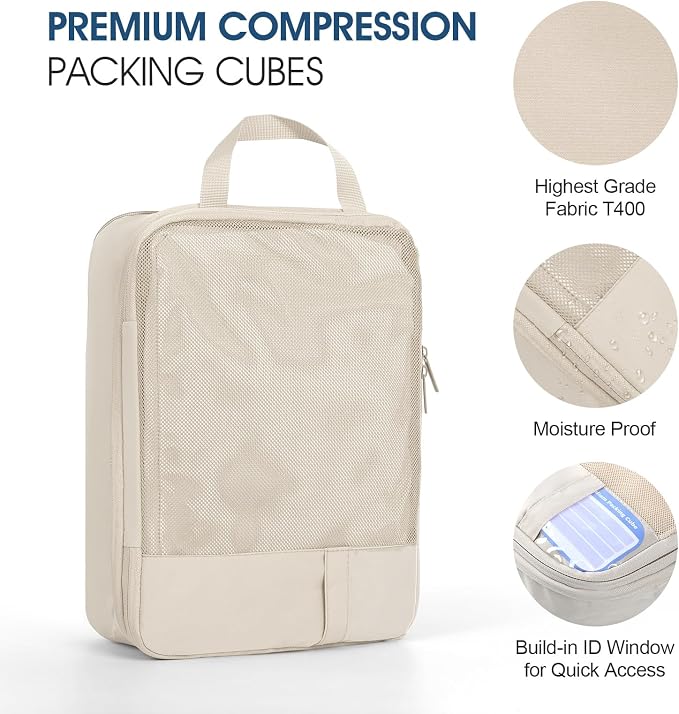Compression Packing Cubes for Travel - Double Zipper Luggage Organizer Bags for Suitcases (6-Pack, Beige) - Image 4