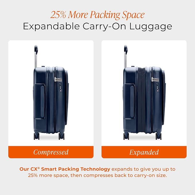 Briggs & Riley Essential 22 Inch Carry On Luggage Suitcase - Hardshell Luggage with Front Opening Pocket - Laptop Compartment - Compression Packing & Spinner Wheels - Sympatico Collection - Navy - Image 5