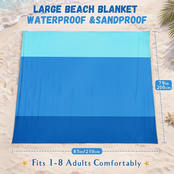 AlphaBeing Beach Blanket Waterproof Sandproof, Extra Large Beach Mat for 1–8 Adults, Oversized Picnic Blanket with 4 Stakes & Storage Bag, Essential Beach Gear for Travel - Image 2