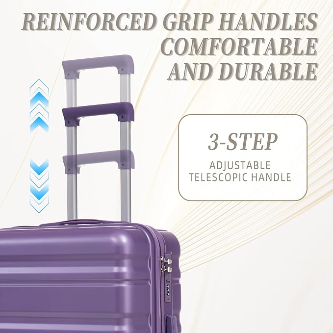 GDFStudio 20/24/28 Inch 3 Piece Luggage Set, ABS Hard Shell Spinner Suitcase with 360° Silent Wheels, Expandable Capacity,Combination Lock, Retractable Handle,Carry On & Checked Suitcases,Purple - Image 4