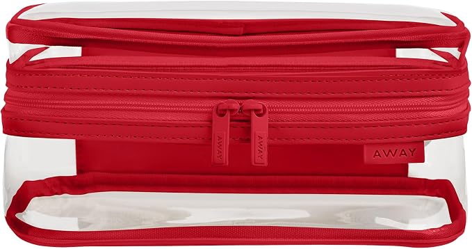 Away Clear Toiletry Bag - Water-Repellent Travel Toiletry Bag with 2 Compartments, U-Zip Opening, Interior Zip Pocket - Cherry Red by Unknown