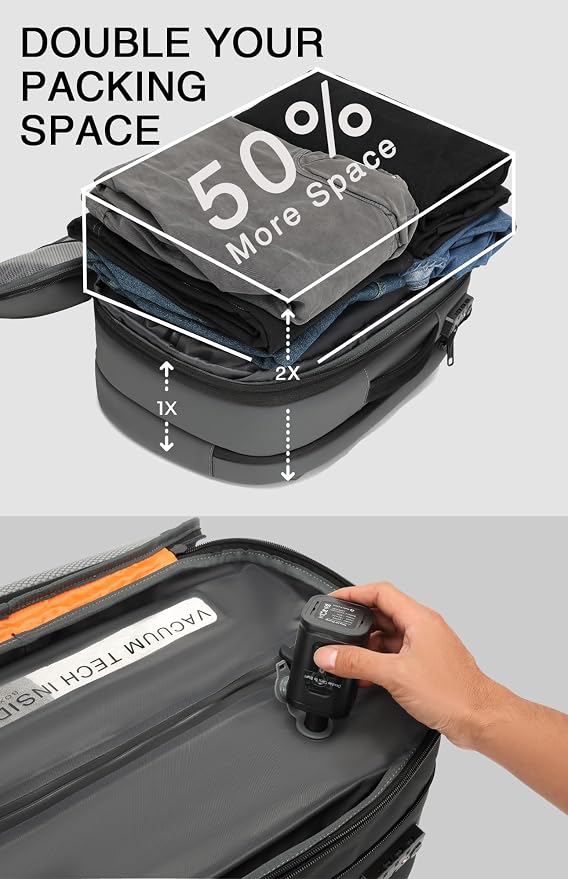 Vacuum Seal Travel Backpack 45L with Pump - Expandable Air Compression System, Water-Resistant Business TSA Lock, Laptop Backpack, Carry-On Suitcase Luggage, Gifts for Men - Image 4