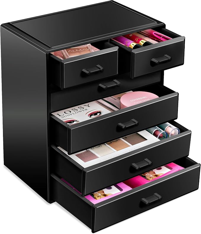 Sorbus Acrylic Makeup Organizer - Organization and Storage Case for Cosmetics Make Up & Jewelry - Large Makeup Organizer for Vanity, Bathroom, College Dorm, Closet, Desk (4 Large, 2 Small Drawers) by Sorbus