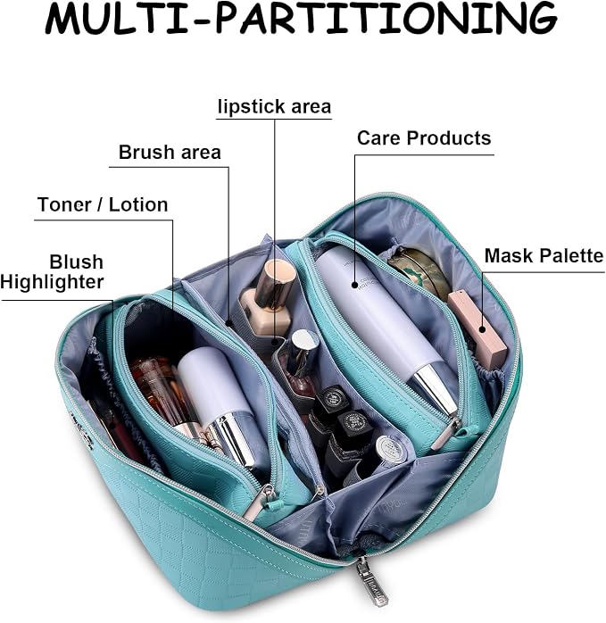 BOYATU Checkered Travel Makeup Bags: Vacation-Ready Light Blue Large Capacity Cosmetic Bag for Women - 3 Pcs Set Toiletry Organizer with Waterproof Leather - Easy to Clean Beach Trip Essential - Image 8