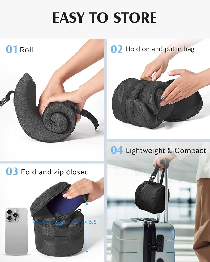 YFONG Travel Pillow for Long Flight Airplanes, Head Strap Combo with 3D Contoured Eye Mask for Sleep, Neck Pillow for Car Trip Essential, 360° Support Memory Foam Headrest, Prevent Bobbing, Blue - Image 8