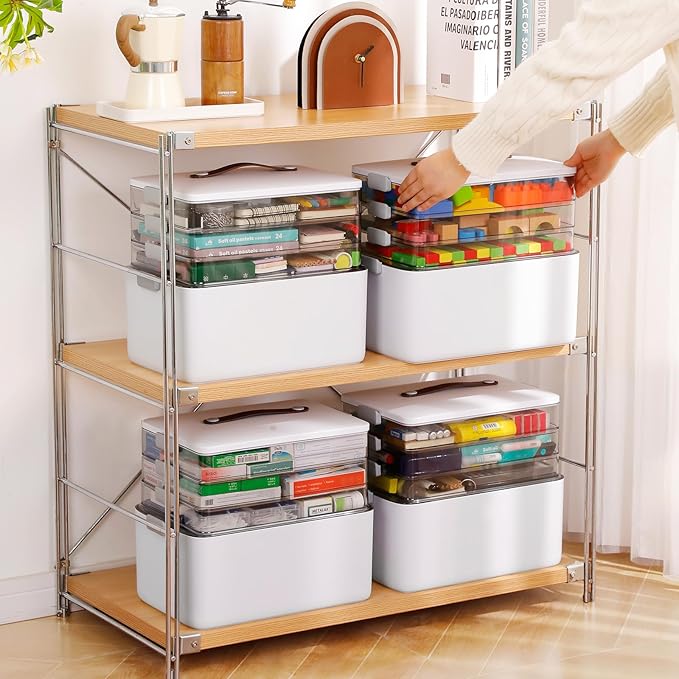 MOPALL 4-Tier Medicine Organizer Storage Box, Portable Latch Bin with Lid and Leather Handle, Cabinet Closet Organization for Home Office, Pill Bottle, First Aid, Sewing, Art, Craft - Image 2