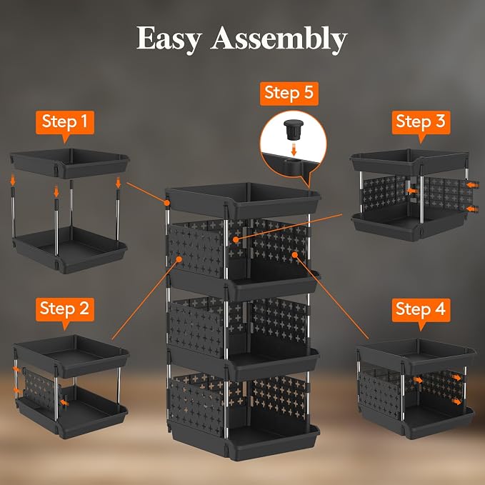 Lifewit Plastic Stackable Storage Baskets, 4 Tier Stacking Bins for Food and Clothes, Multifunctional Organizer for RV, Kitchen, Playroom, Pantry, Black, 35 x 30 x 72 cm/14 x 12 x 28 inch, 1 Pack - Image 6
