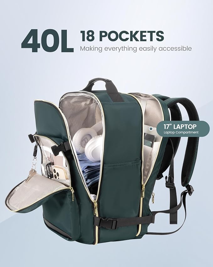 LOVEVOOK 40L Travel Backpack Flight Approved Carry on Backpack,3 Packing Cubes,Waterproof Personal Item Travel Bag,TSA Carry on Luggage Suitcase Travel Essentials,Gifts for Women & Men,fits 17" Laptop - Image 3