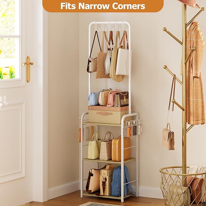 Hayexiha Tall Purse Organizer with Wood Shelves, Heavy Duty Metal Floor-Standing Handbag Storage Rack Stand for Women, Narrow & High-Capacity Bag Hanger Organizer for Closet, Bedroom, Small Space - Image 4