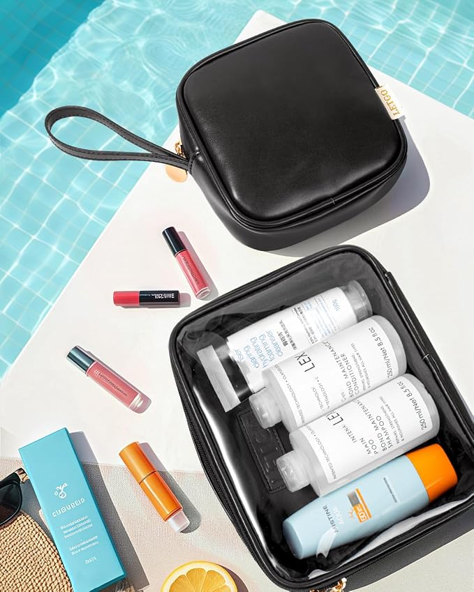 LETGO TSA Approved Toiletry Bag, Clear Makeup Bags with Small Makeup Bags for Purse, Quart Size PVC Cosmetic Bags for Women and Men (No Handle-Black, Large+Mini) - Image 3