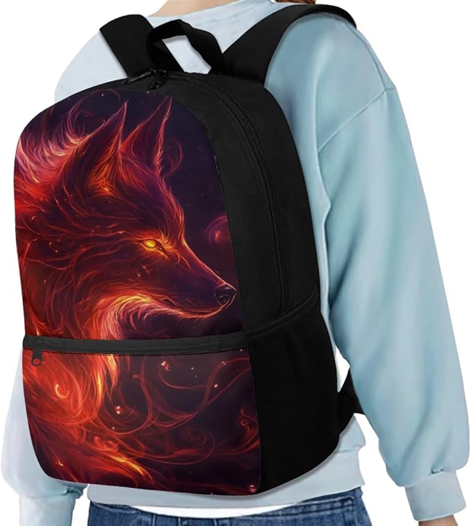 Galaxy Wolf Backpack for Girls Boys Backpack with Lunch Box Water Bottle Holder and Soft Pencil Pouch 4PCS Set 17" Sturdy Bookbag with Front Pocket for School Lightweight School Bag for Kids - Image 2