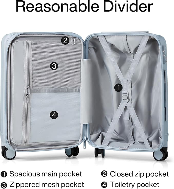 Hanke 24 Inch Expandable Checked Luggage Lightweight PC Hard Shell Luggage Suitcases with Wheels Travel Luggage Rolling Large Suitcase Travel Luggage Bag for Go to University.(Gray) - Image 7