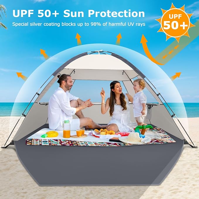 COMMOUDS Beach Tent Sun Shelter for 3/4/6/8 Person, UPF 50+ UV Protection Beach Shade Canopy Tent, Lightweight, Easy Set Up and Carry - Image 3
