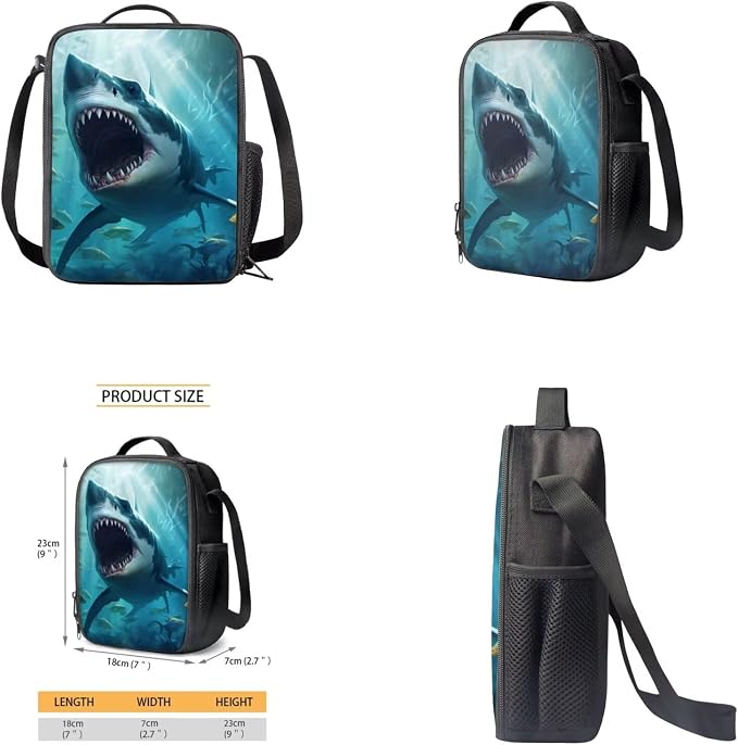 Shark Backpack for Boys Kids Backpack with Lunch Box Water Bottle Carrier with Strap and Soft Pencil Case 4PCS Set Bookbag with Front Pocket for School Teens 17 inch Large Capacity School Bag - Image 4