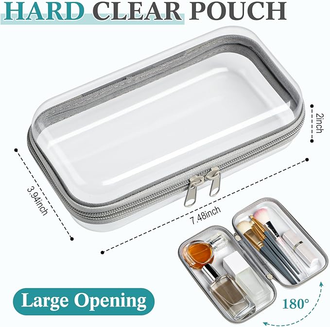 Sanwuta 6 Pcs Clear Hard Zipper Case Plastic Zipper Pouches Transparent Makeup Bag Pencil Case Pouches Toiletry Diaper Bag for Travel Toy Storage Organizer Bins(Gray,7.48 x 3.94 x 2 Inch) - Image 2