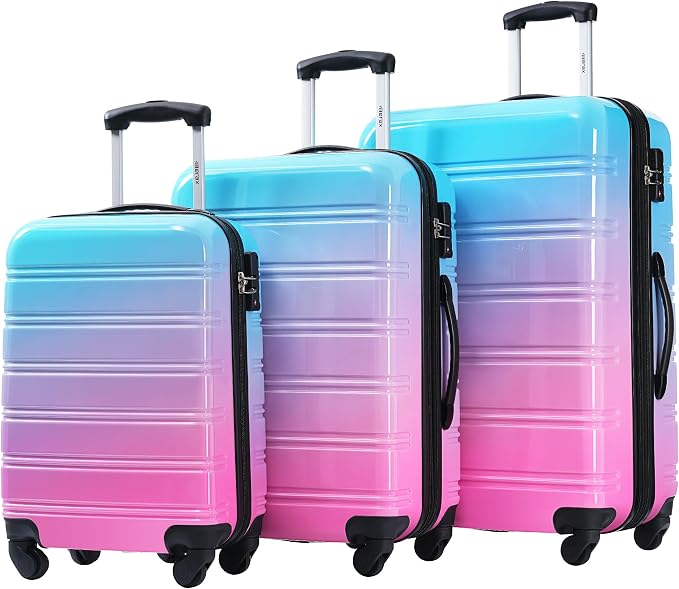 Merax Suitcase Set, Hardshell Luggage Sets 3 Piece with Spinner Wheels | Expandable Gradient Color Suitcase with TSA Lock Lightweight 20" 24" 28", Blue and Red by Merax