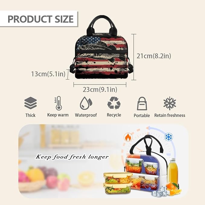 American Flag Fish Backpack for Boys Girls Primary Middle School Bookbag Set with Lunch Box Pencil Case Kindergarten Kids Schoolbags Rucksack Daypack 3 In 1 Set - Image 6