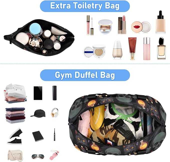 Travel Duffel Tote Bag Grey Skull Sports Duffel Bag with Wet Pocket Weekender Overnight Bag for Women Men Gym Bag, Carry On Bag Hospital Bag for Labor and Delivery - Image 3