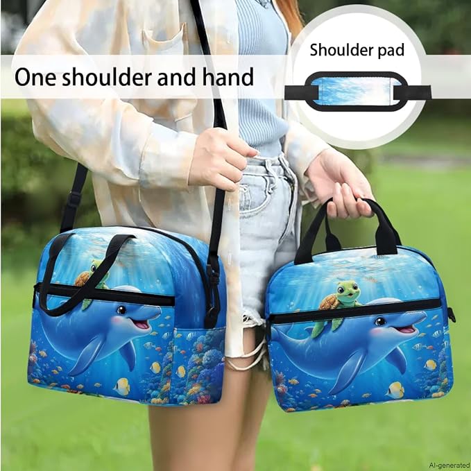 Sea Turtle Dolphin School Backpack for Kids Girls Boys Teens 17 in Bookbag Set 4 Pcs Elementary College Students School Laptop Backpack Lunch Box Pen Case Water Bottle Carrier Bag - Image 3