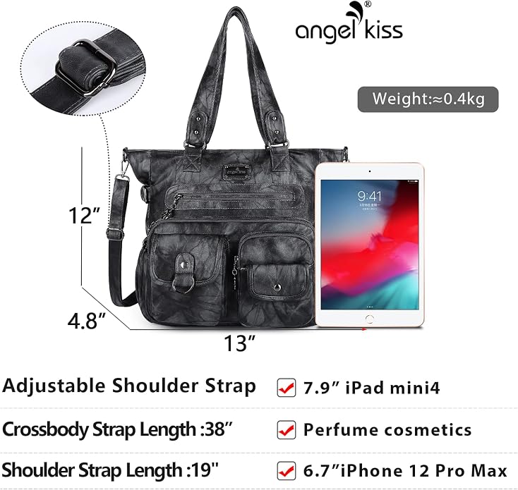 Angelkiss Purses Handbags for Women PU Tote Satchel Bags for Women Pockets Shoulder Bags… | PU - Image 3