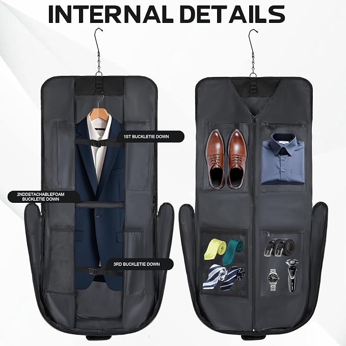 Goloni Garment Bag For Men Women Travel & Business,Hanging Clothes & Multiple Compartment,Waterproof Foldable Suit Bag Black - Image 4