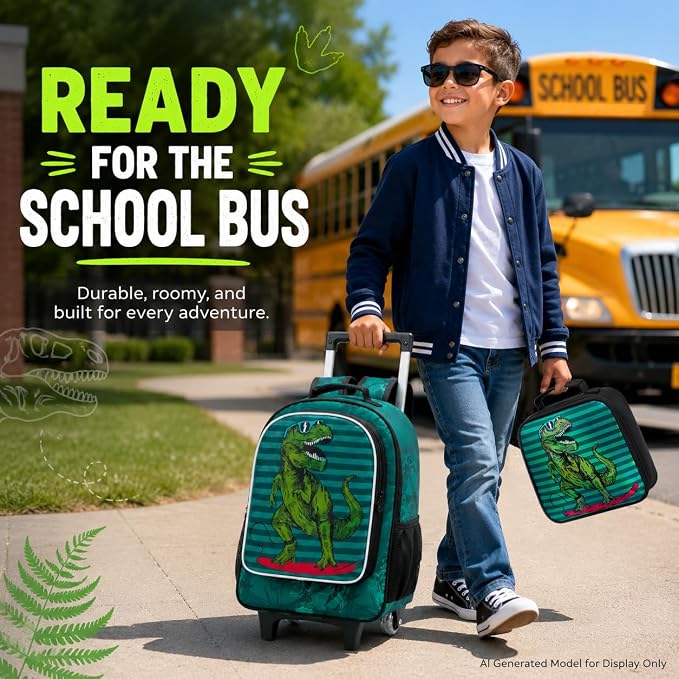 AGSDON 3PCS Rolling Backpack for Girls Boys, Kids Roller Wheels Bookbag, Wheeled School Bag with Lunch Bag - Image 7