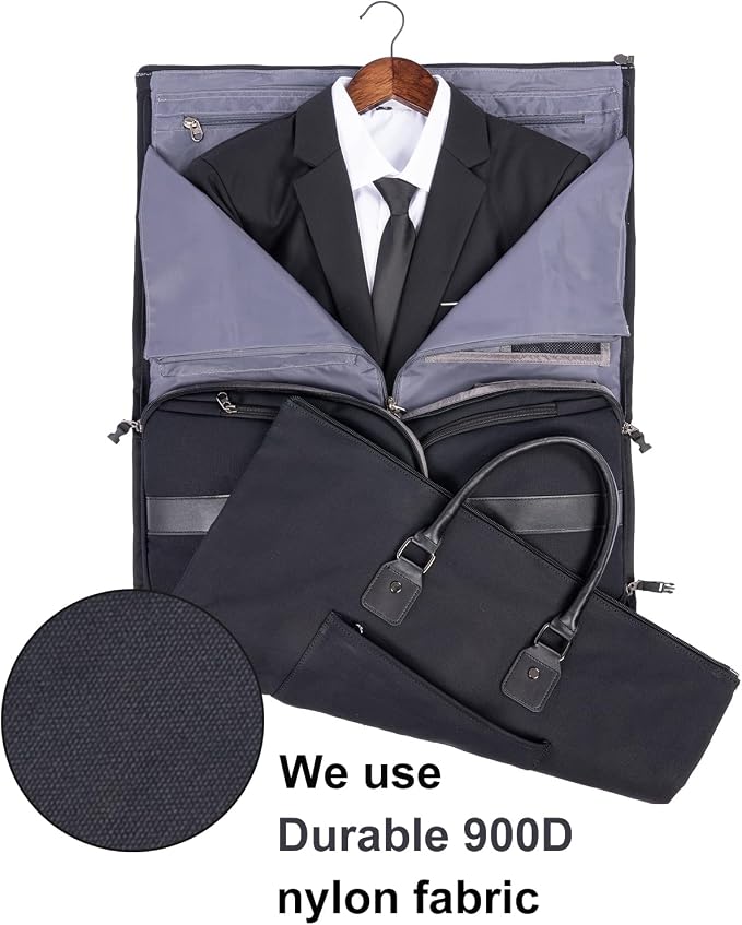 Modoker Garment Convertible Weekender Bag,Carry on Garment Bags for Travel Mens Suit Bag,Canvas Garment Duffle Bag Heavy Duty Overnight Bags for Men Women Hanging Clothes, Black - Image 2
