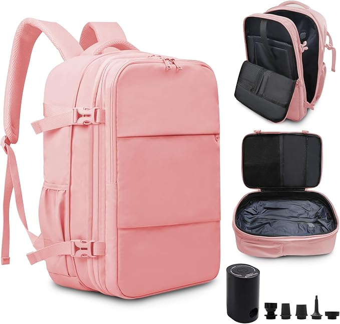 Vacuum Backpack 60L with Pump, Waterproof for 17" Laptop, Pink by OPOALO