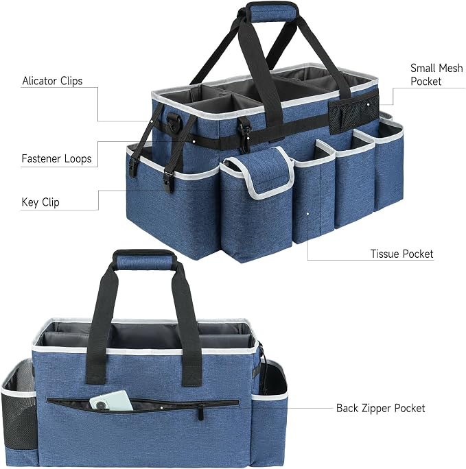 Cleaning Caddy Bag,Extra Large Cleaning Supplies Organizer with Handle for Housekeepers,Blue - Image 4