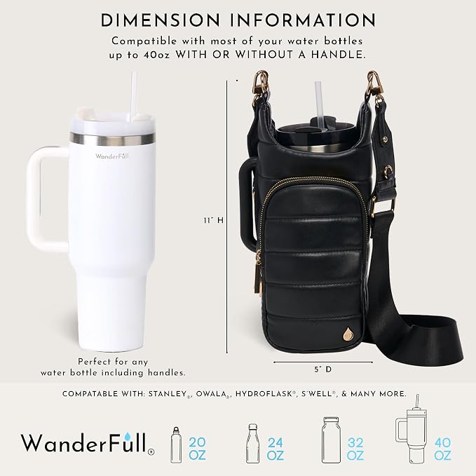 WanderFull HydroBag Handle®, Vegan Leather Hands-Free Crossbody 40 Oz Water Bottle Carrier w/Strap Bundle - Image 4