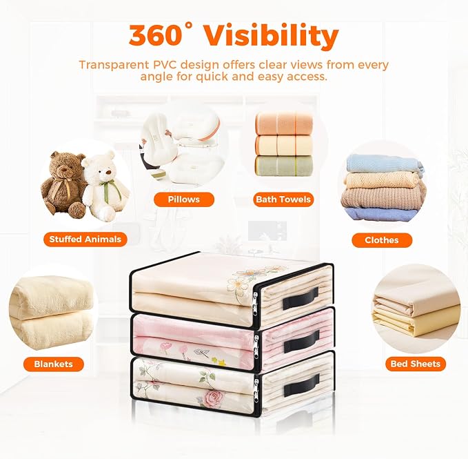 SpaceWhisper 8 Pack Clear Storage Bags, Plastic Blanket Storage Bags with Zipper and Handle, Moving Bags for Comforter, Bedding & Clothes, Closet Organizer and Under Bed Storage (15.7x13.8x3.9 Inch) - Image 4