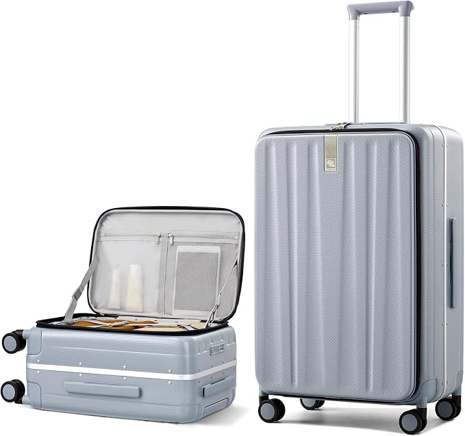 Hanke 26 Inch Large Checked Luggage PC Hard Shell Luggage Top Opening Travel Luggage Suitcases with Wheels for Woman Men.(Grey) by Hanke
