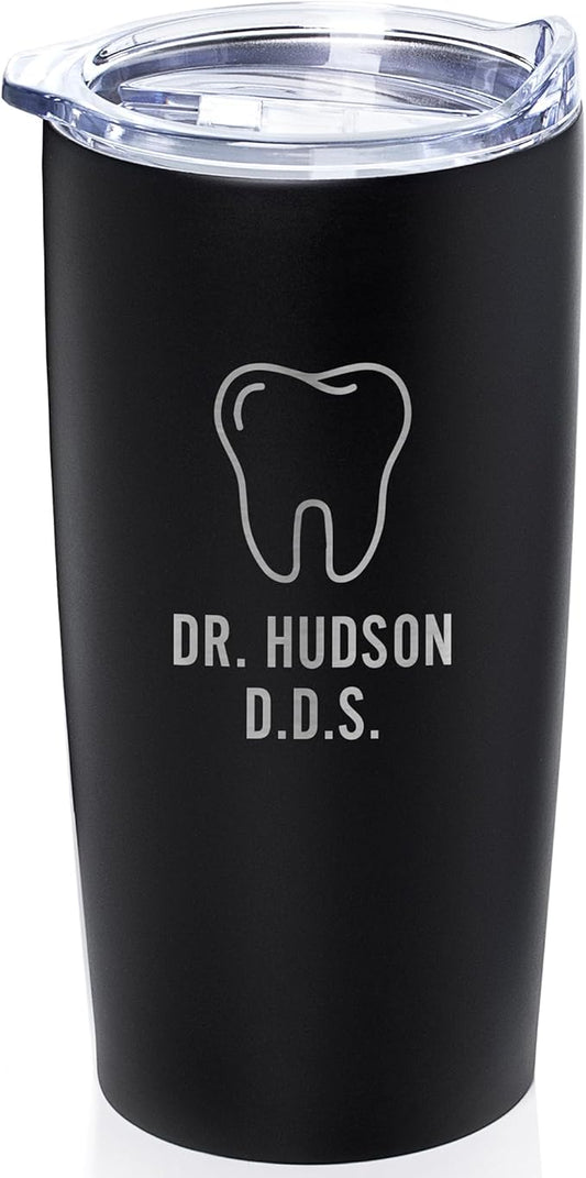 Lifetime Creations Engraved Personalized Dentist Tumbler with Lid 20 oz (Black) - Custom Dentist Gift, Stainless Steel Coffee Travel Mug Dental Gift, Dental Hygienist Gifts, Dentist Appreciation