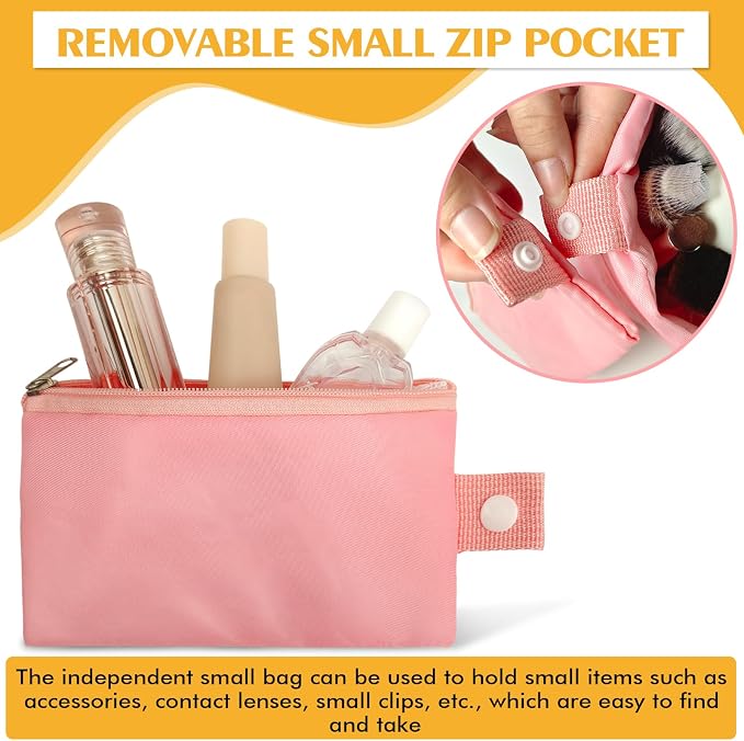 INVODA Drawstring Makeup Bag for Women Cosmetic Bag Large Travel Make up Bags Portable Barrel Toiletry Bag Toiletries Pouch Travel Cosmetic Organizer (Pink) - Image 7