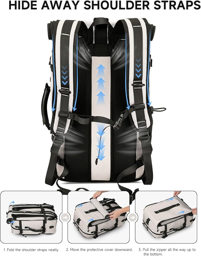 Travel backpack for men,40L Large Carry on Backpack Durable Convertible Duffle Bag with Shoe Compartment Fit for 16 Inch Laptop for travel, camping,Weekender Hiking Beige - Image 6
