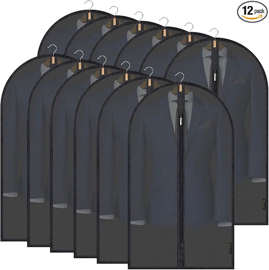 BALEINE 40'' Translucent Garment Bags, 12 Packs PEVA Dress Bag for Closet Clothes Dresses Suit Coats Storage (Black, 12PK) by BALEINE