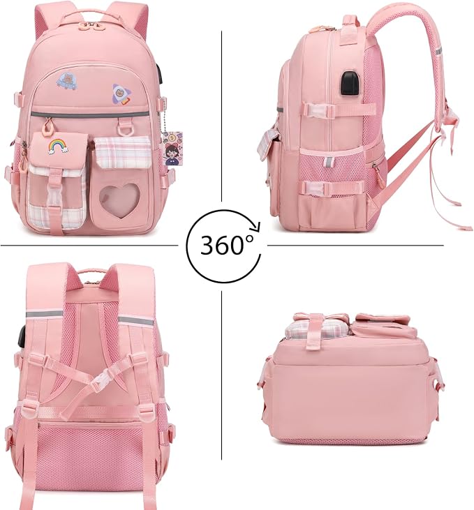 ACESAK Backpack for Girls - Bookbag Backpacks Schoolbag for Girls Kids Teen Women Casual Travel Daypacks - School Bag Elementary Middle School College Cute Backpack with Lunch Box (Pink) - Image 6
