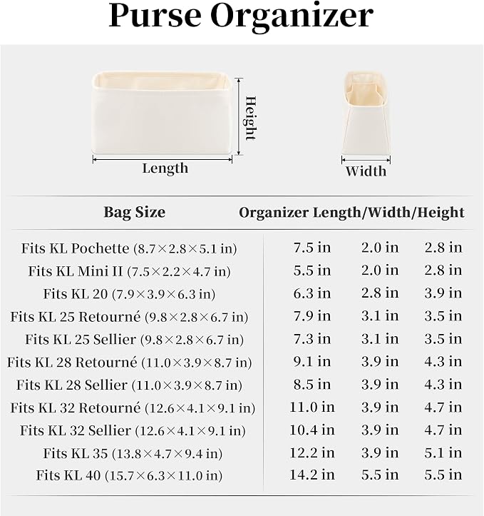 Women's Purse Organizer Insert - Satin & Lightweight Fabric with Inside Pockets, Portable for Commute, Travel, Shopping, and Evening, Multicolor Options, Fits for Kelly 35(Craie, KL35) - Image 8