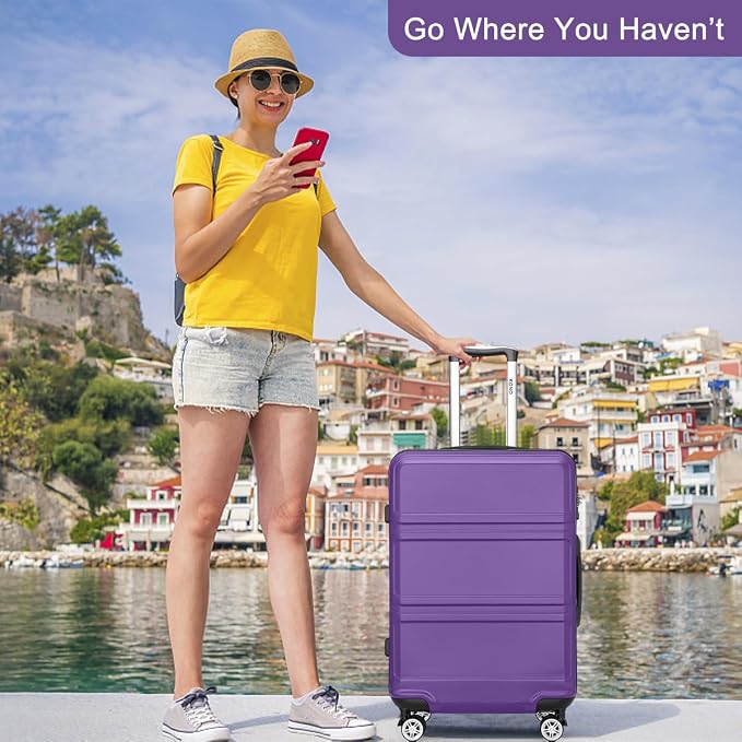 Kono 24 Inch Luggage Suitcase with Spinner Wheels TSA Lock | Lightweight PC+ABS Hardside Medium Checked Luggage Durable Rolling Suitcase Purple - Image 2