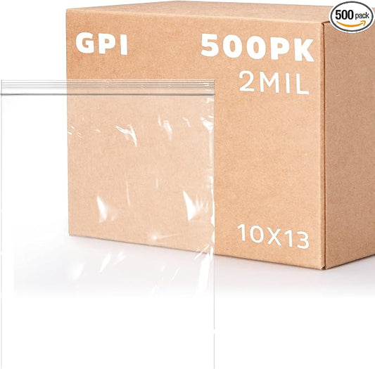 GPI - 10" x 13" Zip Bags, 500 Count, Clear Plastic Reclosable Zipper Poly Baggies, with Resealable Zip Top Lock. for Freezer, Apparel, Clothing, Food, Home & Office Supplies. by GPI