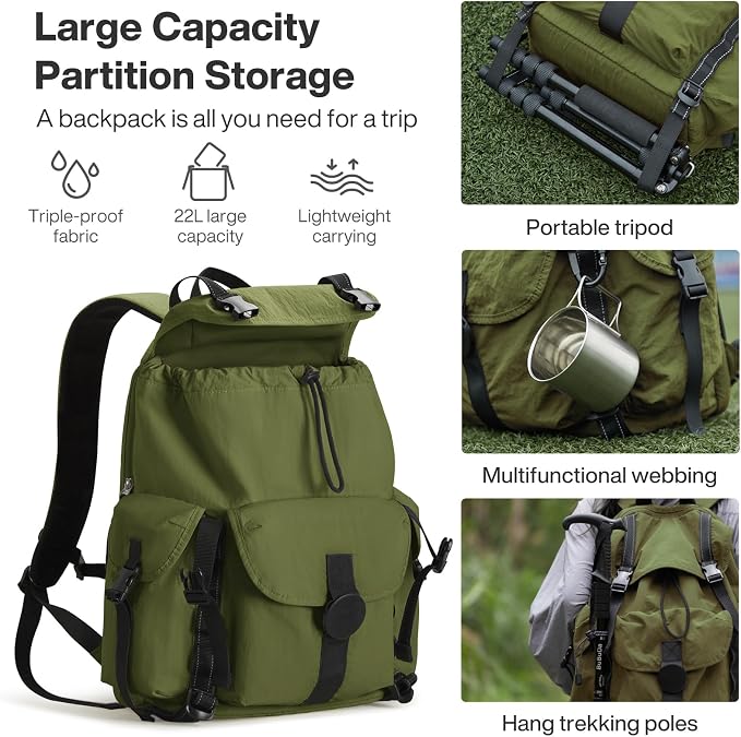 mixi Travel Backpack for Women Men, 18 Inch Carry On Laptop Backpack Flight Approved fits 16'' Laptop, Lightweight Waterproof Hiking Backpack Travel Outdoor Business Casual Daypack, Jungle Green - Image 2