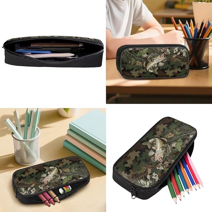 GIFTPUZZ 4 Piece Hunting Camo Deer Fish American Flag Backpack Set for Kids | Patriotic Bookbag with Lunch Box for Boys Elementary School, Zip up Pencil Pouch, Water Bottle Sleeve, Summer Camp, Ages 6-8 - Image 5