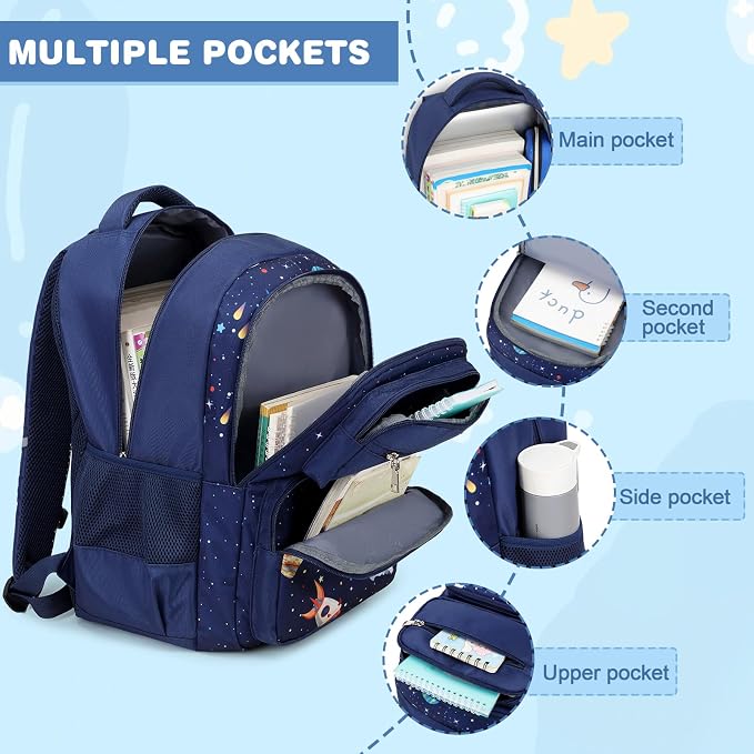 Bevalsa Kids Backpack for Boys with 14oz Insulated Bottle, School Bags for Kids & BPA-FREE Stainless Steel Metal Bottle with Straw Lid for Elementary Middle School Student (Space) - Image 3