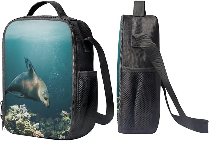 Kids Novelty Animal Backpack and Lunch Box for Boys Girls Student Lightweight 17 Inch School California Sea Lion Backpack with Lunch Bag Pencil Case Kids Comfy Padded Black Large Bookbag - Image 4