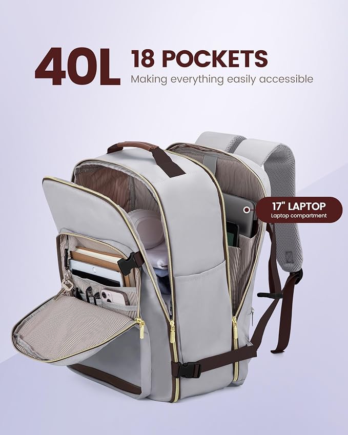 LOVEVOOK 40L Travel Backpack Flight Approved Carry on Backpack,3 Packing Cubes,Waterproof Personal Item Travel Bag,TSA Carry on Luggage Suitcase Travel Essentials,Gifts for Women & Men,fits 17" Laptop - Image 3