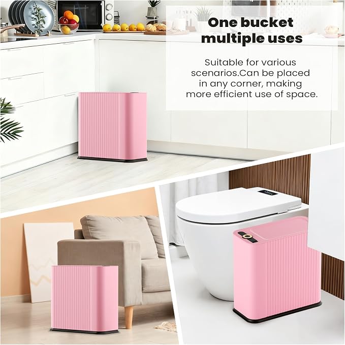 XLHOMO 9-Piece Pink Bathroom Accessories Set - Cute & Functional Set with Slim Trash Can, Soap Dish & Jars - Ideal Gift for Girls, Dorm Room & Modern Vanity Decor - Image 5