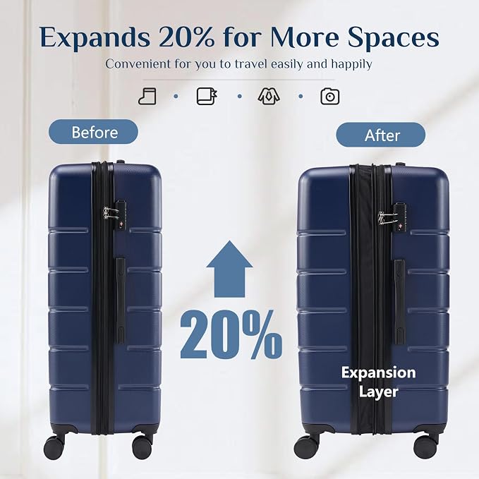 OLIXIS 28 Inch Luggage, Hardside Checked Suitcase with Spinner Wheels, Lightweight ABS Hard Shell Travel Luggage, TSA Approved Lock, Expandable Large Suitcase for Business & Travel–Blue - Image 2