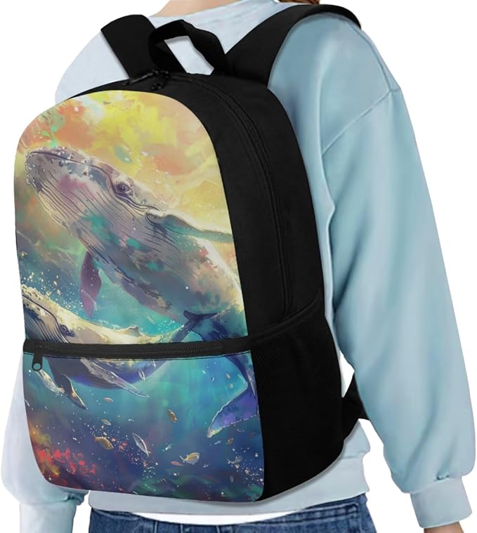 Whale Backpack for Girls Kids Backpack with Lunch Box Water Bottle Bag and Aesthetic Pencil Case 4PCS Set Bookbag with Front Pocket for School Teens 17" Lightweight School Bag with Side Pocket - Image 2