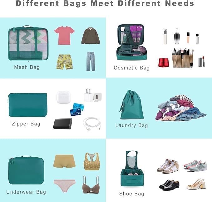 BAGAIL 8 Set Packing Cubes Luggage Packing Organizers for Travel Accessories-Aqua Color - Image 5