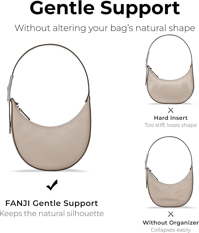 Purse Organizer Insert for Moon-Shaped Handbags (Small) — Compatible with Long champ Roseau Essential Small | Lightweight Slim Curved Bottom Liner ——Size 18 (7.1" L x 3.3" H x 2.4" D) - Image 8